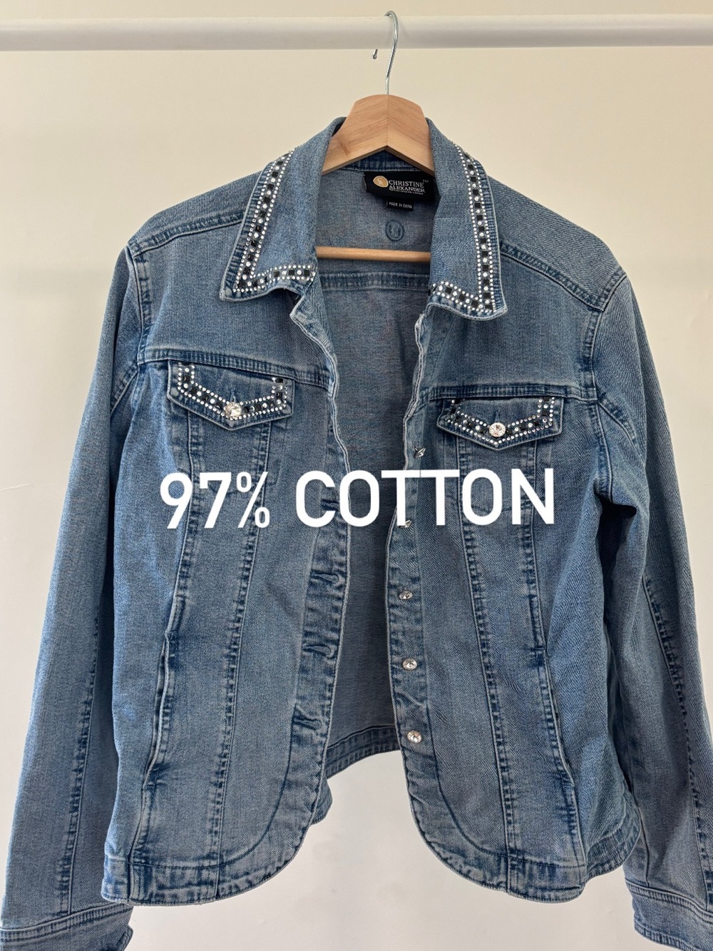 Christine Alexander Light Blue Denim Jacket with Rhinestone Trim | Cotton